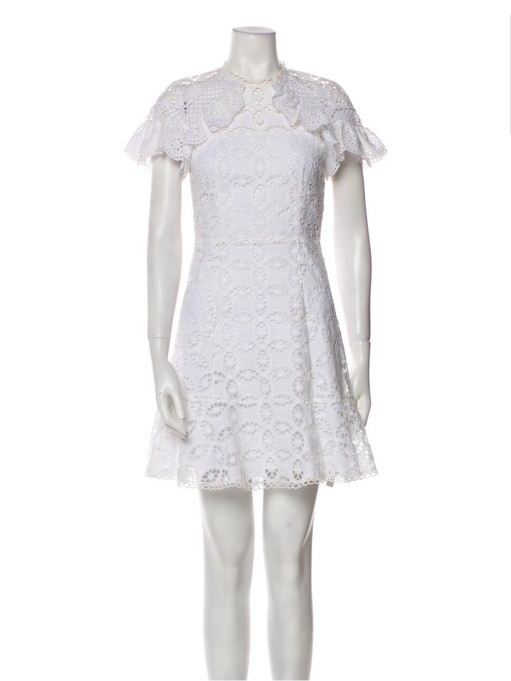 White Lace Mini Dress with Eyelet Capelet